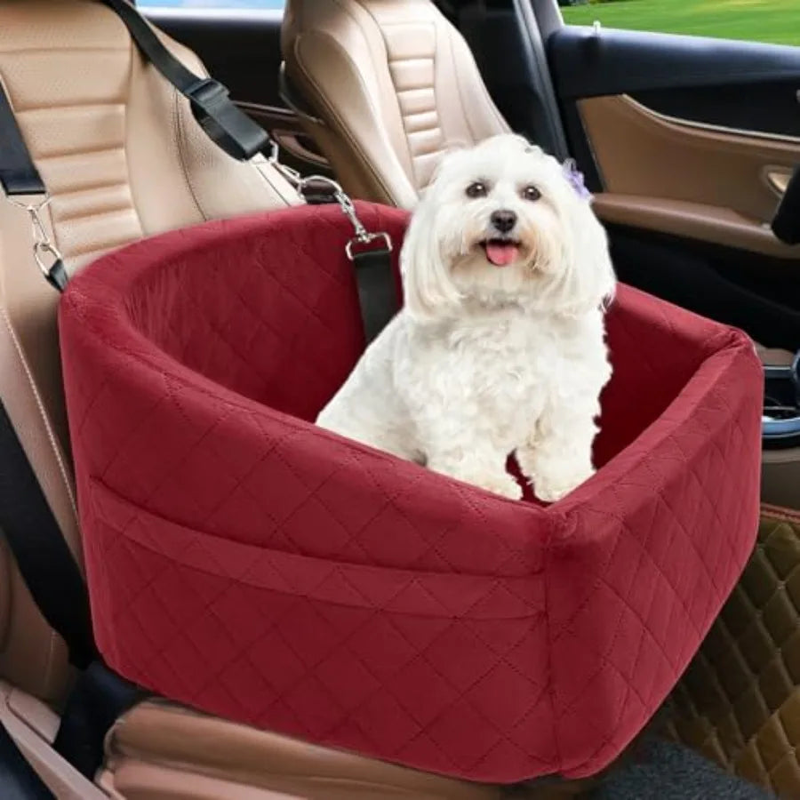 Dog Brown Car Seat- for Small Medium Dogs- Detachable- Washable-Booster Seat- Under 30lbs-Storage Pock-Pet Car Seat
