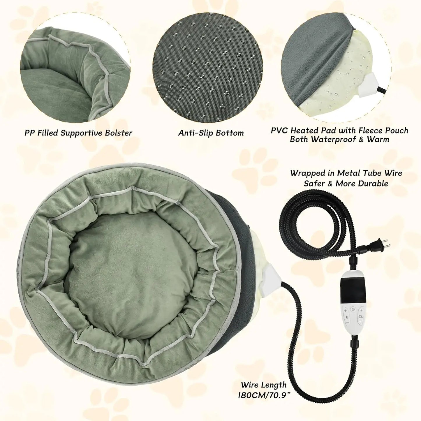 Electric Heated Pet Bed - Waterproof, Washable with Adjustable Timer & Temperature for Cats & Small Dogs-Beds & Blankets