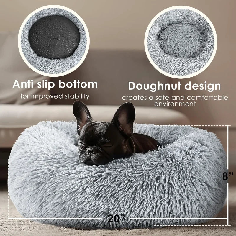 Dog Bed for Indoor- 20ins- Calming Donut Bed- Washable for Small Medium Dogs-Light Grey-Beds & Blankets