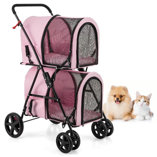 Dog Stroller with 2 Detachable Carrier Bags, Travel Carrier for Small Medium Cats Dogs Puppies, Foldable Stroller with Storage P