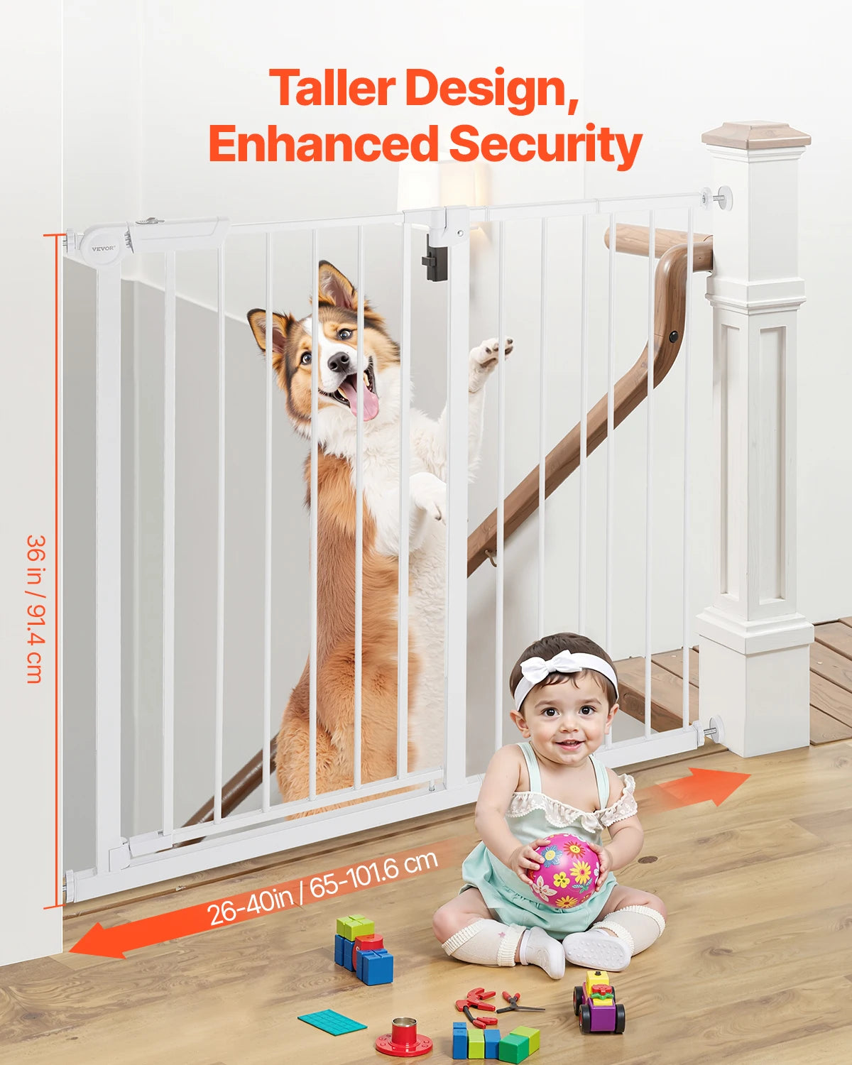 VEVOR Gate 28/30/36 Inches High -Dog Gate Easy Step- Walk Thru Child Pet Security- Pressure Mount Kit- Wall Cups Doorways-Pet Stairs