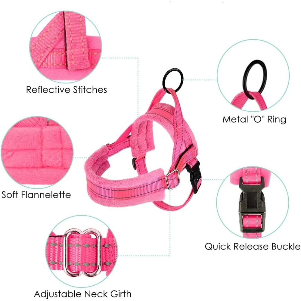 Soft Padded Dog Harness Leash Set -Adjustable Reflective Vest Small Dogs- Quick Fit Neck Chest Safe- Walking 4ft Leash
