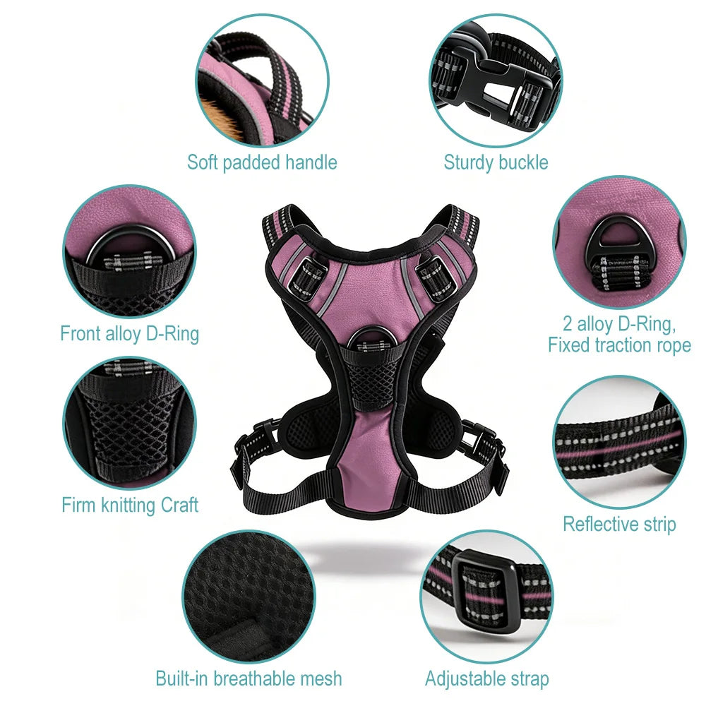 Pet Reflective Nylon Dog Collars Harness Vests Leash- Adjustable- Suitable for Small, Medium/Large Dogs-Collars/Leashes