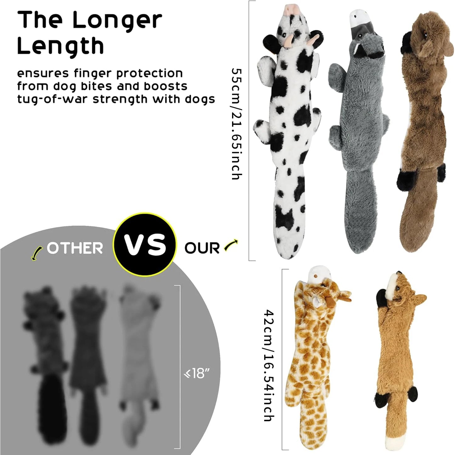 5PCS Crinkle Plush Dog Squeaky Toys- Fox Giraffe Squirrel Cow Donkey- No Stuffing- for Small Medium Large Dogs-Dog Toys