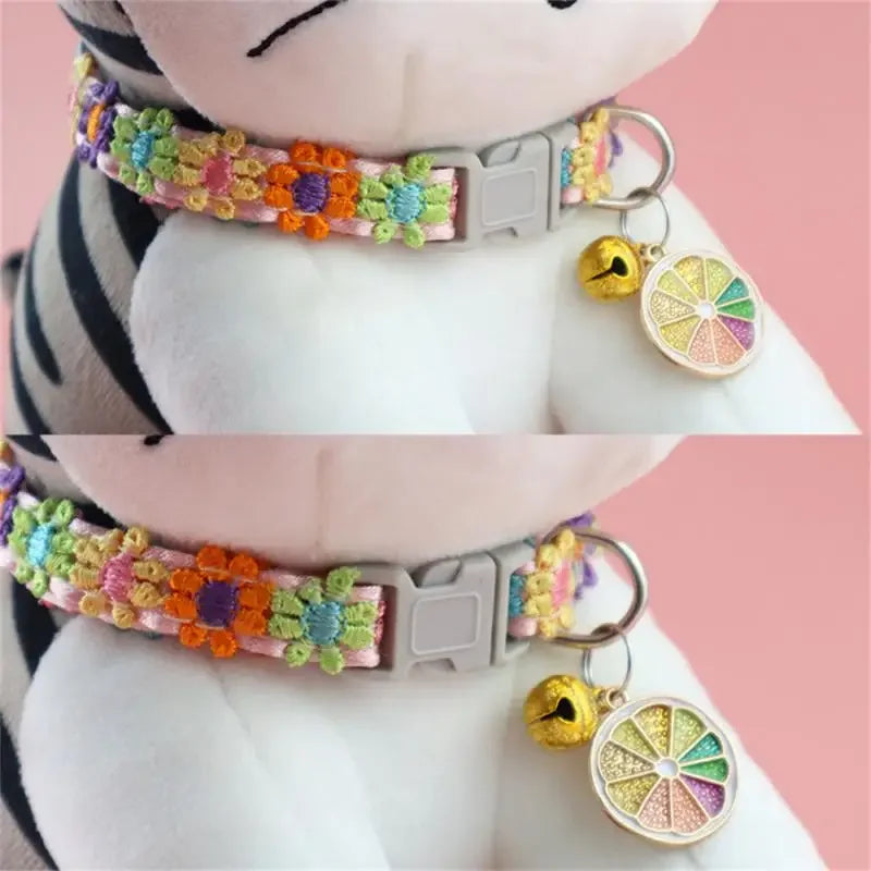 Fashion Rainbow Flower Collar With Bell- Kitten/ Puppy Necklace- Adjustable Buckle- Colorful Lace-Small dogs-Collars/Leashes