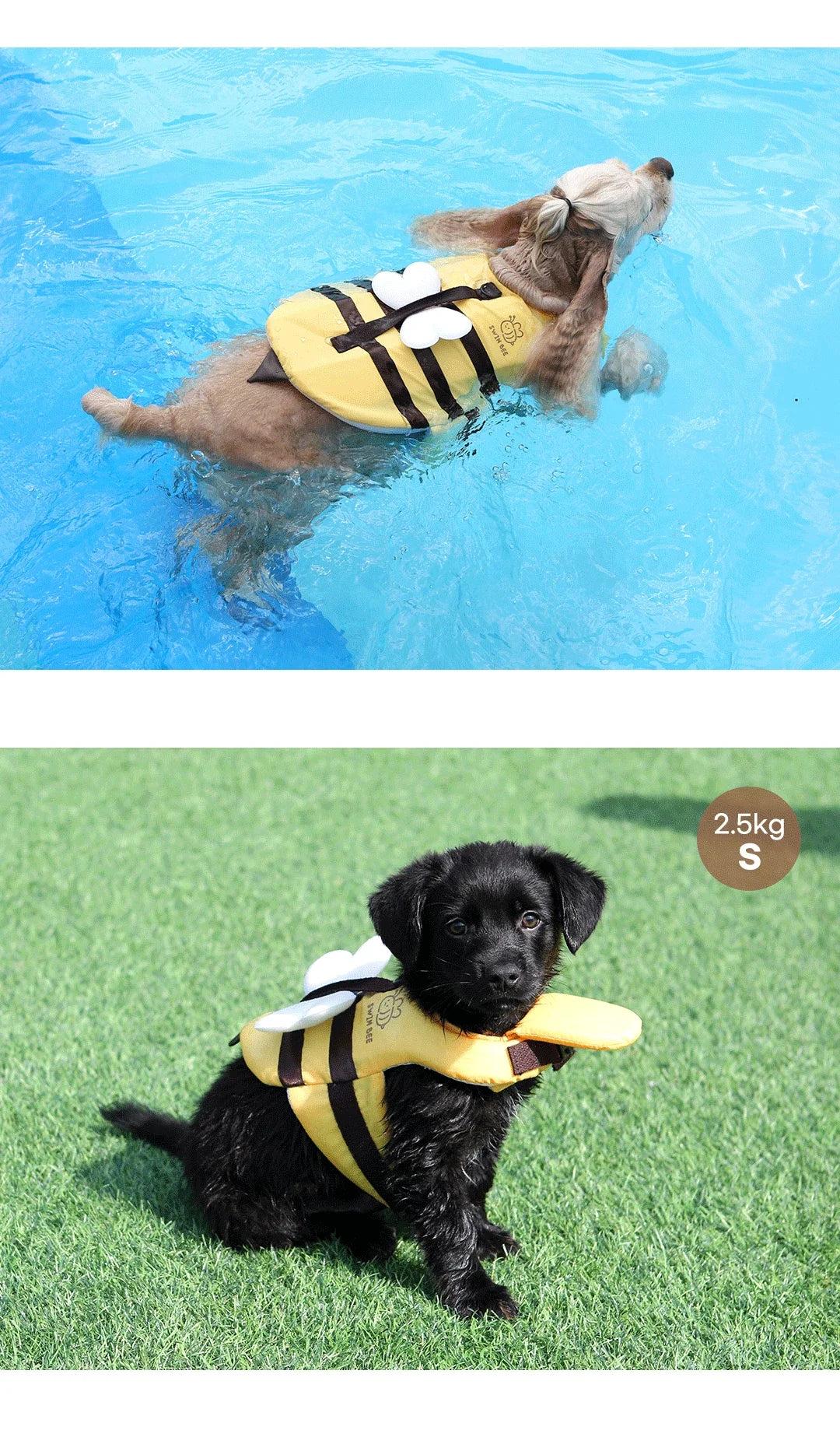Little Bee Dog Swimsuit- Waterproof-Life Jacket- Breathable-Harness- Swimming Safety-Sizes SML-Costumes/Apparel