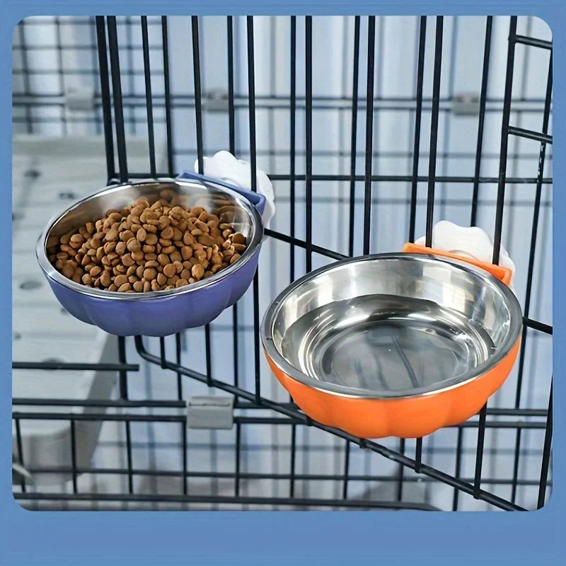 Stainless Steel Pet Bowl: A Suspended Pet Food Bowl That Can Be Moved and Lifted To Feed Food in A Pet Cage
