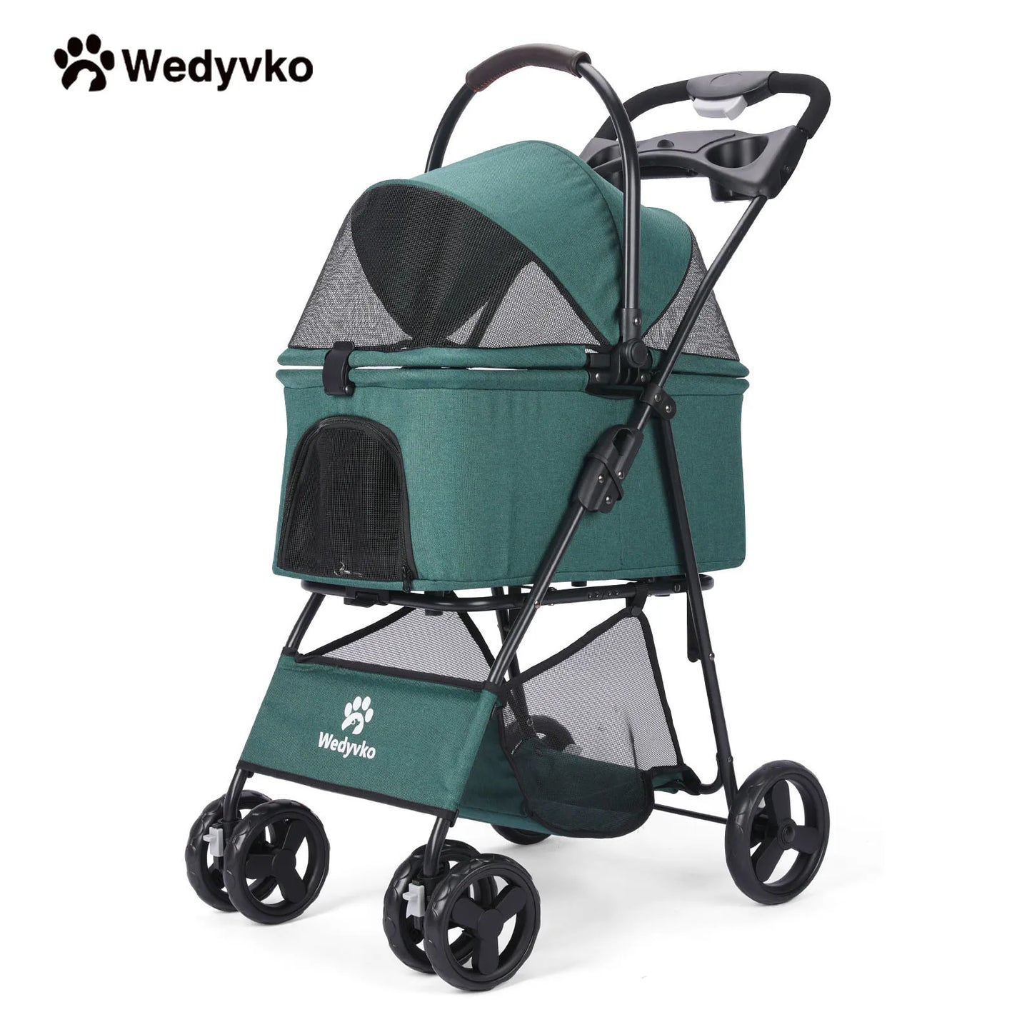 Luxury Detachable Pet Stroller- Light- Cup Holder Design Four-wheeled Universal Wheel Dog Cart- Outdoor Travel Carrying Bag