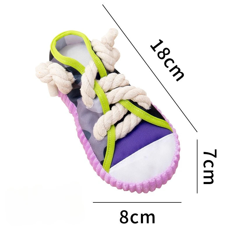 Dog Squeak Toy- Teeth Grinding- Bite Resistant Slippers Shape- Puppy Chew Toy With Cotton Rope-Dog Toys