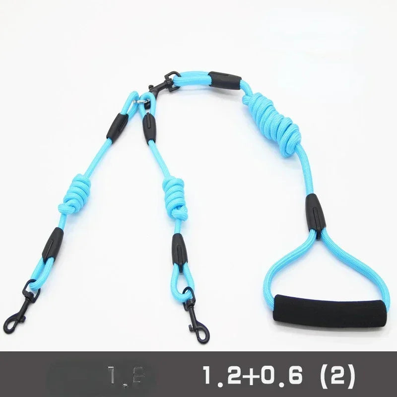 Double Leash Pet - 2 Ways Pet Nylon Dogs Lead -Double Twin Coupler Stuff Black