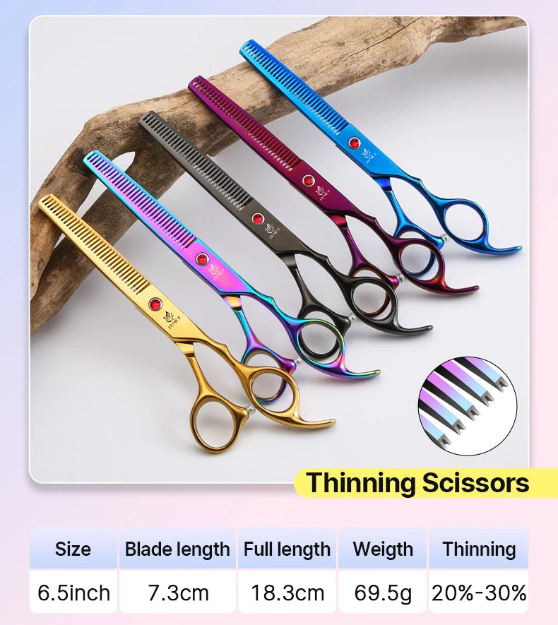 Rainbow/Black Dog Grooming Scissors Set for Household Pet Owner-