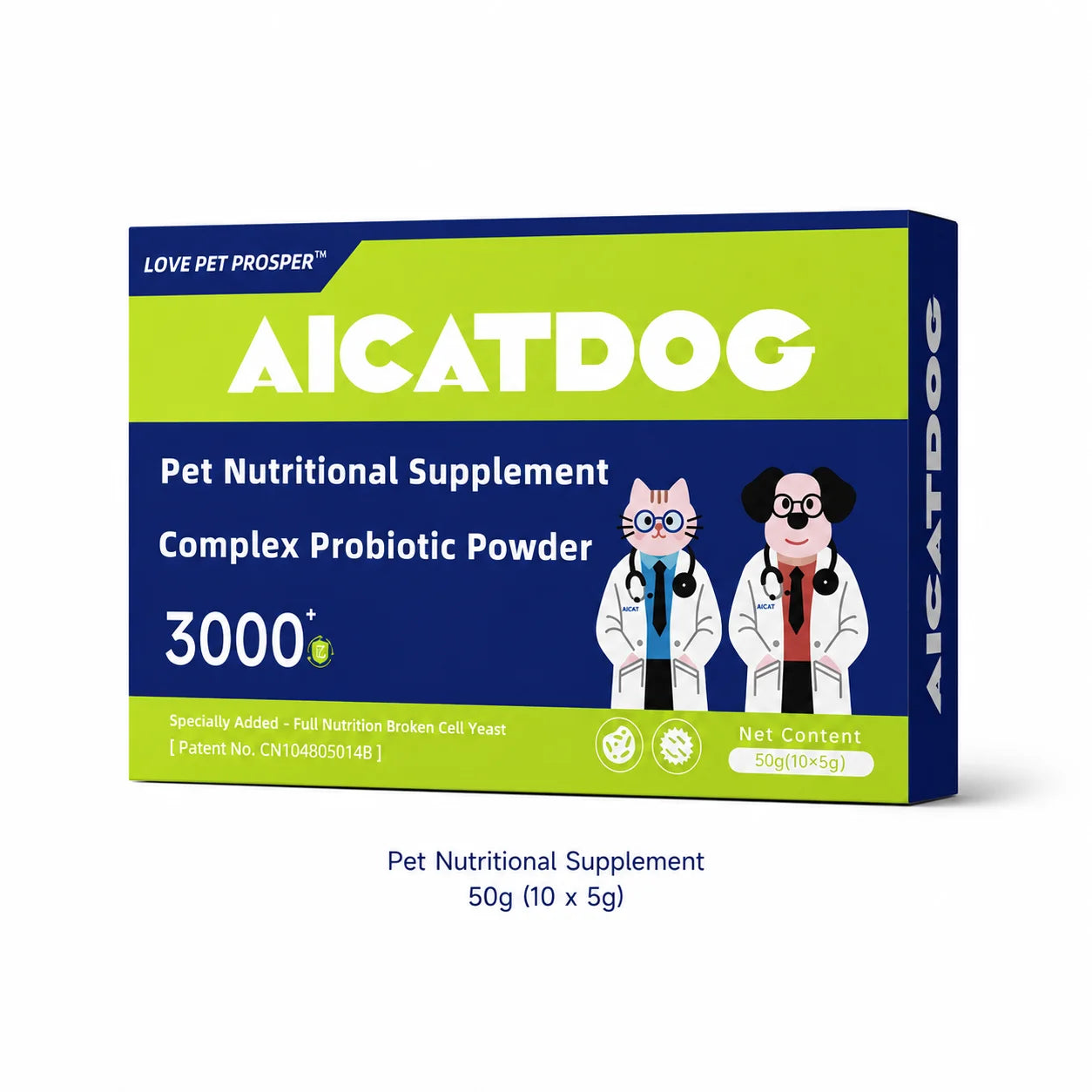 Probiotic Powder for Dogs & Cats- 3000+ Formula Digestive/ Gut Health Supplement- Daily Probiotics with Broken Cell Yeast- Stool/Immune- Support, 50g (10 x 5g)