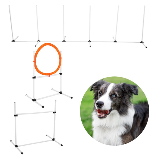 Dog Jumps Set -Agility Training Equipment- Adjustable Bar Jump- Hurdle- Hoop- Pole Obstacle Course