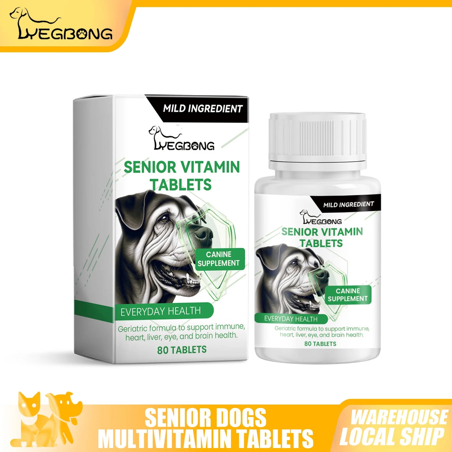 Senior Dog Multivitamin Tablets Nutrition- Promote Pet Metabolism- Boosting Immunity -Keep Healthy Vitamins Supplement- 80 Tablets-Pet  Grooming