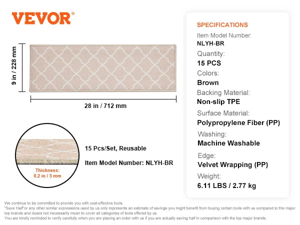 VEVOR Stair Treads Staircase Anti-Slip Mats- 28x9in and 30x8in Stair Carpet Treads- Soft Fabric- Noise proof Stair Mats- Machine Washable