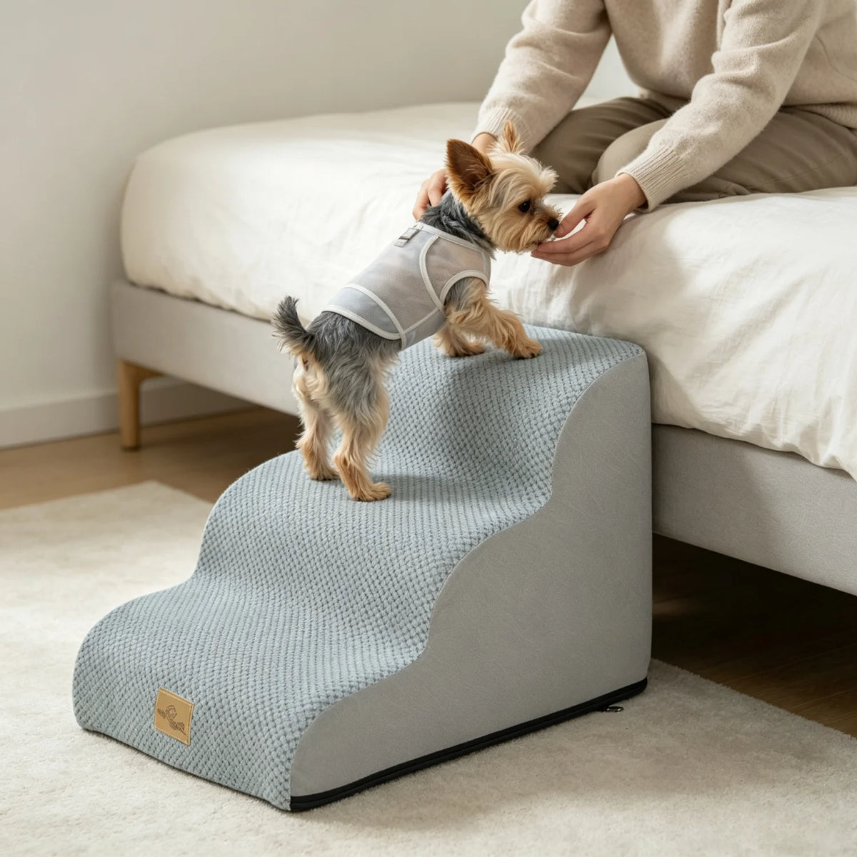 3/4/5 Steps Dog Stairs-Curved  Steps-Ramp with Removable Cover- for Sofa- Bed- Chair- High-Density Sponge Foam-Pet Stairs