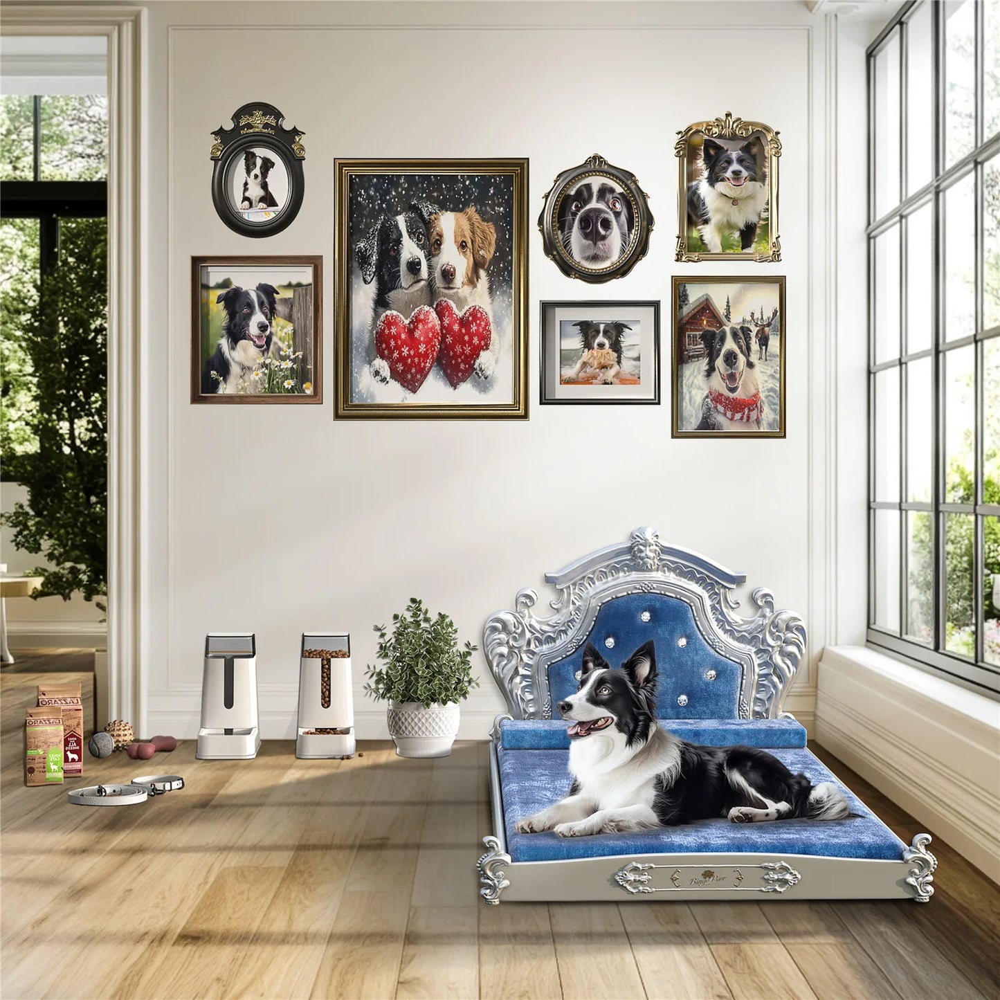 Bingopaw Luxury Pet Bed with Headboard, Dutch Velvet Dog Bed for Medium/Large/Multiple Dogs, European Style Noble Pet Bed