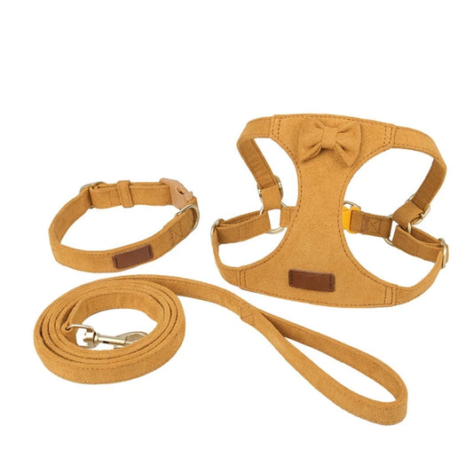Soft Breathable Dog Collar Harness Leash Set- Comfortable Vest Harnesses -Adjustable Pet Collars Leads For Small Dogs size XS - M