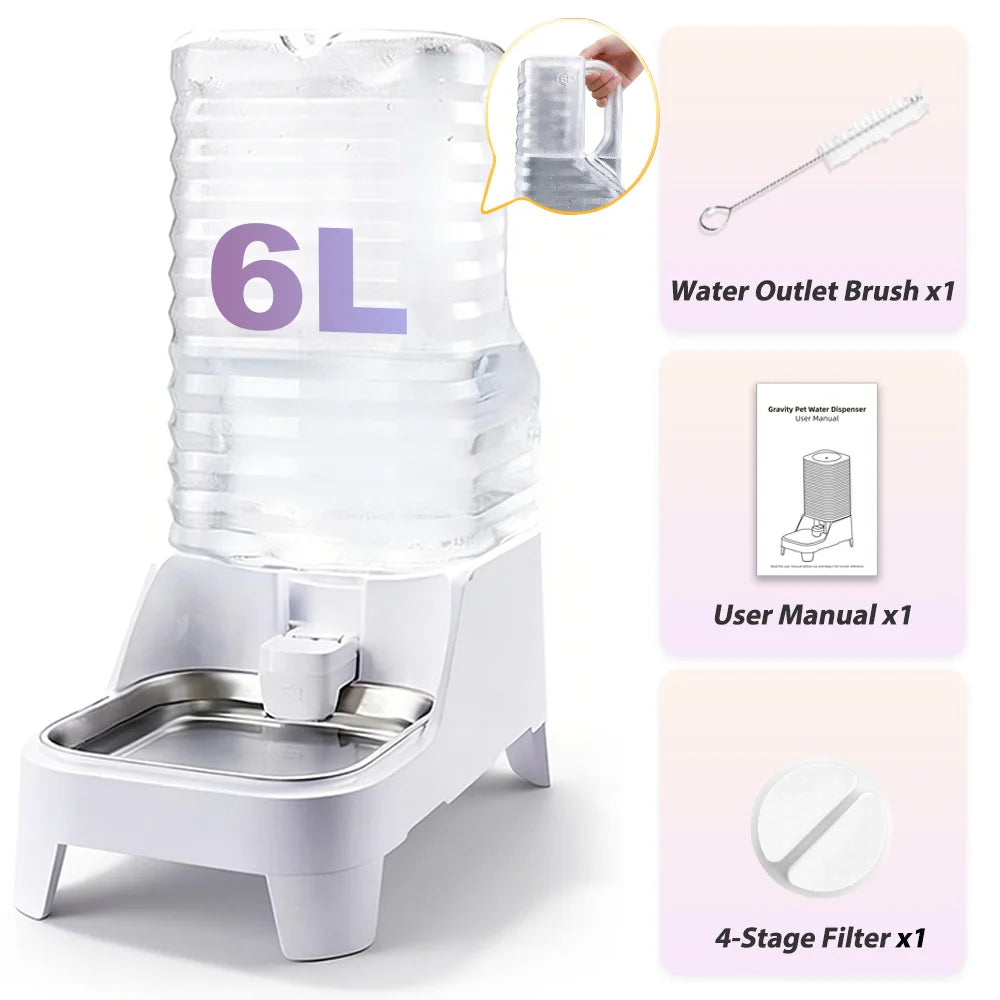 NITYERS 6L Gravity Pet Water Dispenser- Large Capacity -Automatic Dog Water Bowl-Elevated-No Electricity- Stainless Steel Tray-Pet Bowls/Feeding