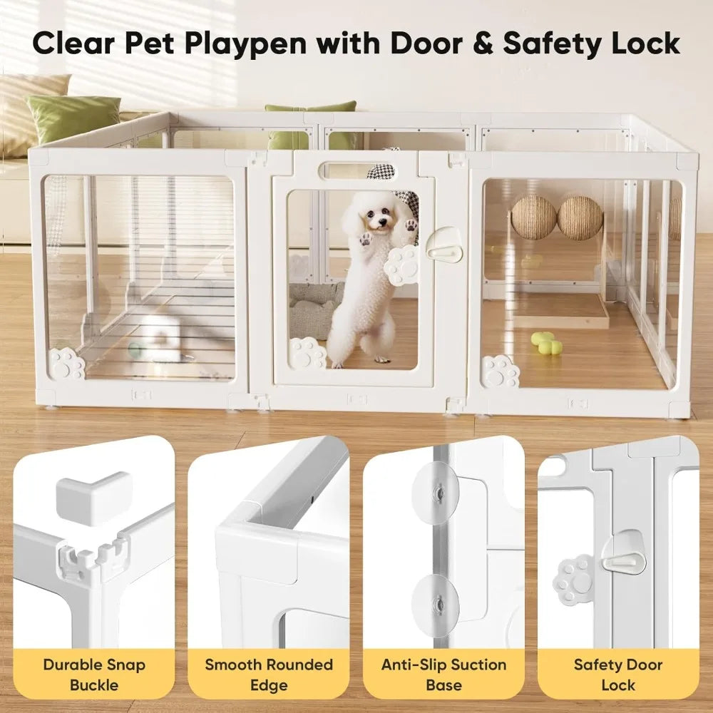 Acrylic Clear Dog Play Pen- Indoors- puppy playpen with door- for small dogs puppies- transparent plastic pet playpen-Crates