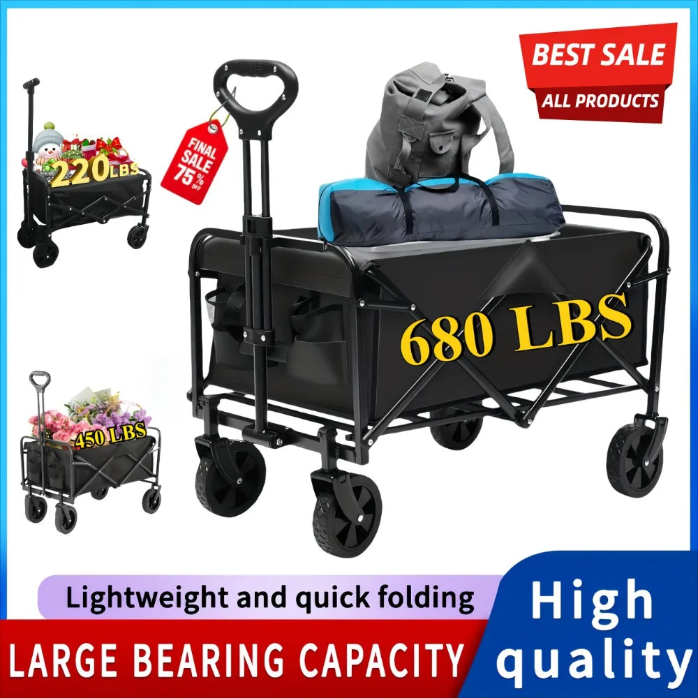Capacity Heavy-Duty- All-Terrain Folding Cart - Stainless Steel Frame and Foldable -Multi-Purpose Wagon-Pet Accessories