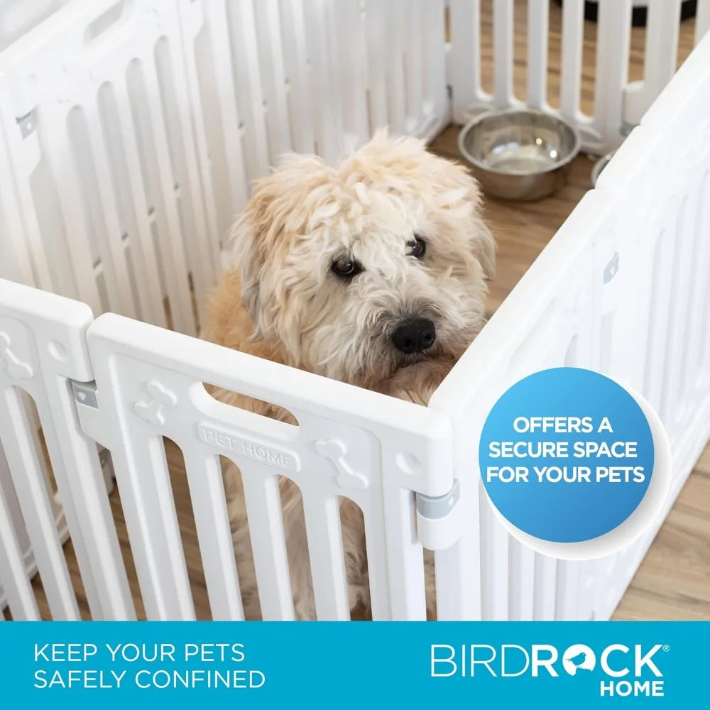 Dog Playpen w/Door, 12 Panel, 25.6in H | Strong Plastic, Non-Slip Puppy Playpen, Secure Pet Gate | Indoor Outdoor Fence
