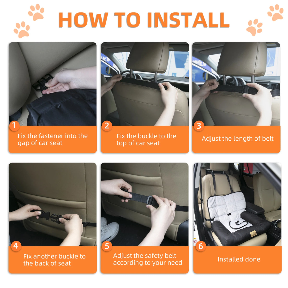 Dog Car Seat Bed-Waterproof Pet Cushion Bed - Dog Carrier with Removable Pad Cover/Safety Belt- Sizes