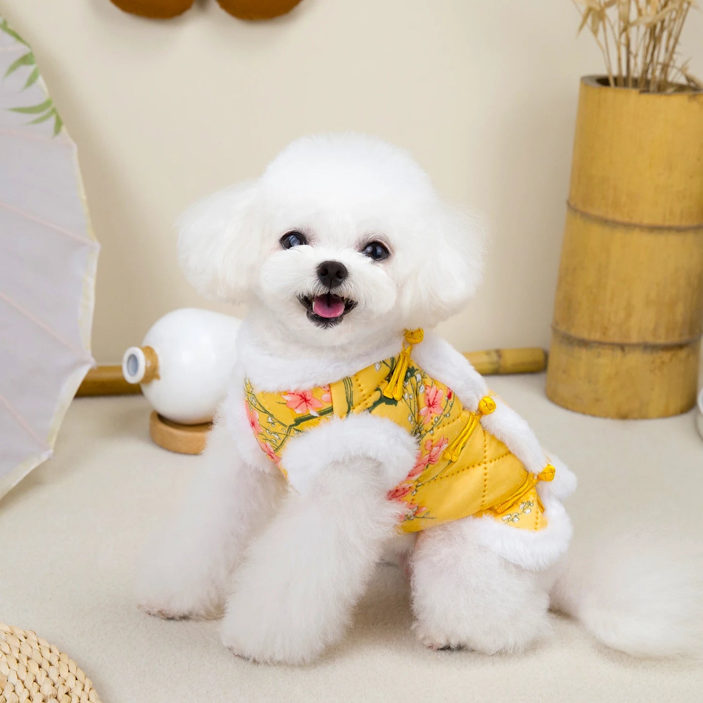 New Year Chinese Style Dog Tang Suit-  Warm Pet Vest Clothes- Festival Small Dogs Winter Jacket - Costume/Apparel