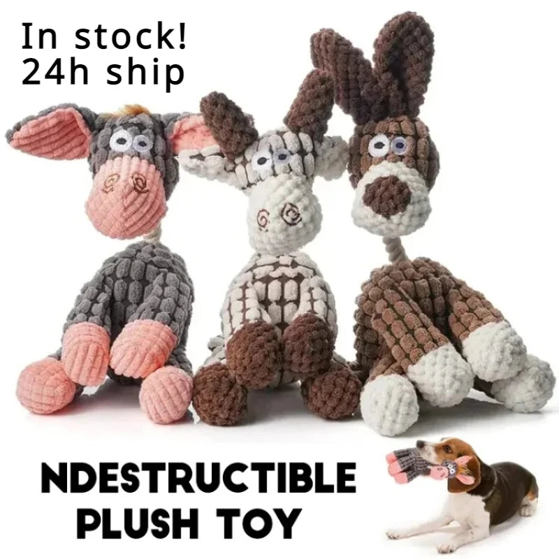 Plush Squeaky Dog/Puppy Chew Toys- Interactive- Teething Training Dog Toys- Cute Donkey Design-Dog Toys