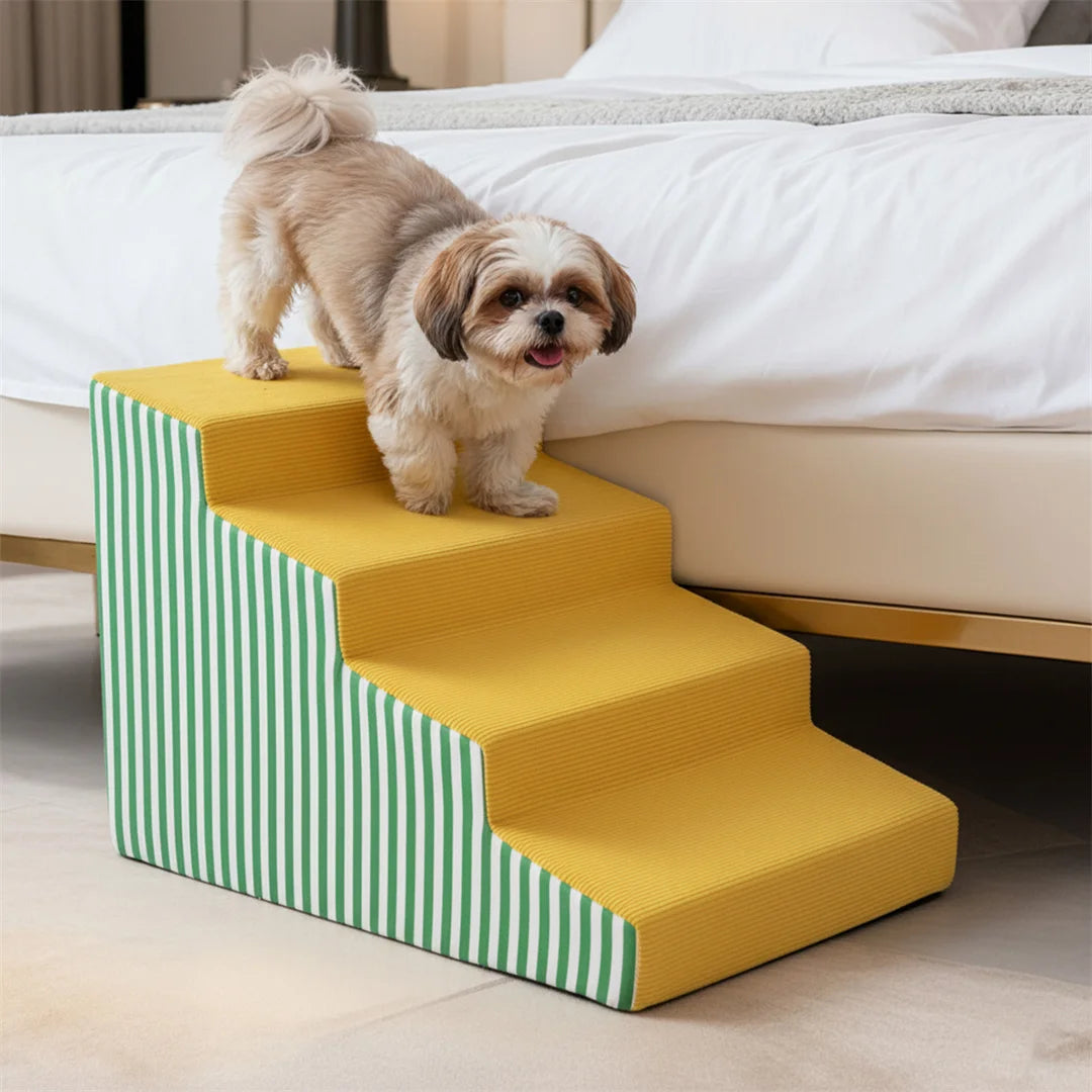 Bright Yellow Pet Stairs-High-Density Foam- Gentle Slope- Access Ramp 3/4/5 Steps- Safe-Pet Stairs