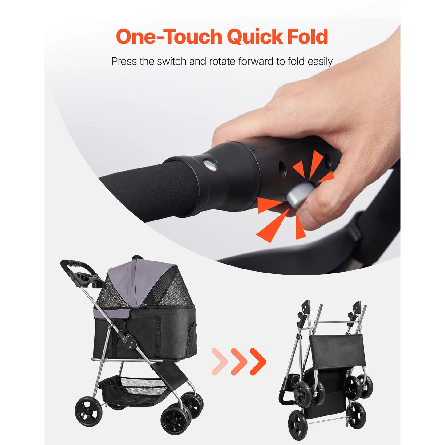 SucceBuy Pet Stroller- 35 lbs Weight Capacity- Dog Stroller Cart- 4 Wheels Pram w/Detachable Mesh Carrier w/ Brakes-Pet Strollers