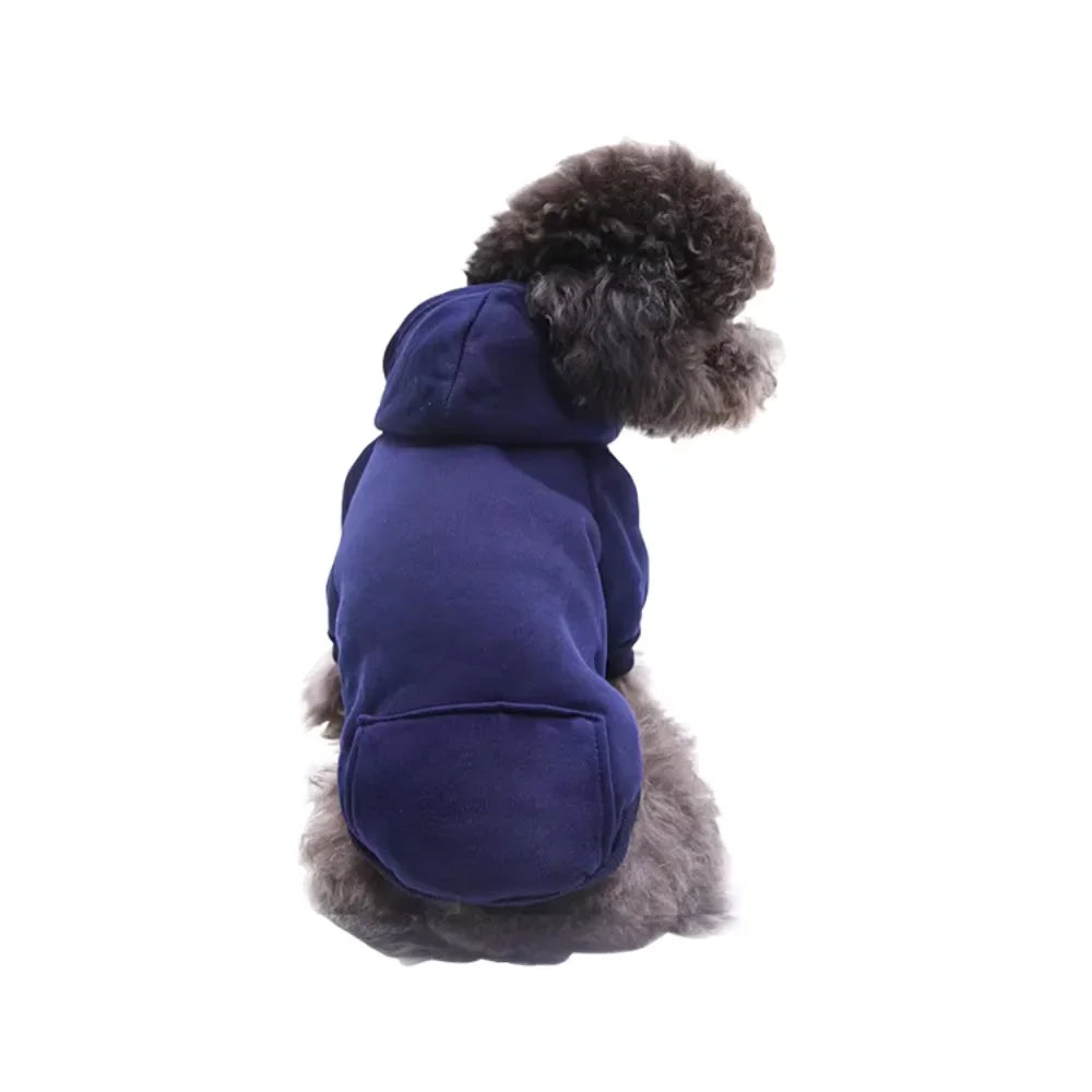 Dog Hoodie- Warm Autumn Winter Coat- Solid Color- Cotton with Pocket