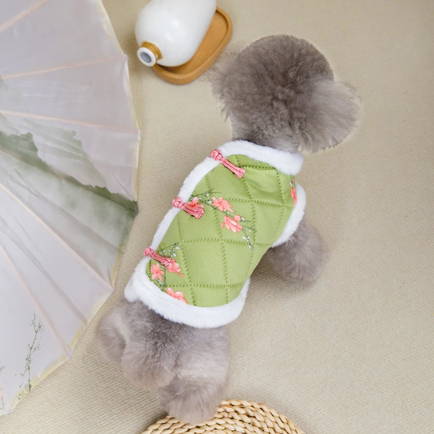 New Year Chinese Style Dog Tang Suit-  Warm Pet Vest Clothes- Festival Small Dogs Winter Jacket - Costume/Apparel