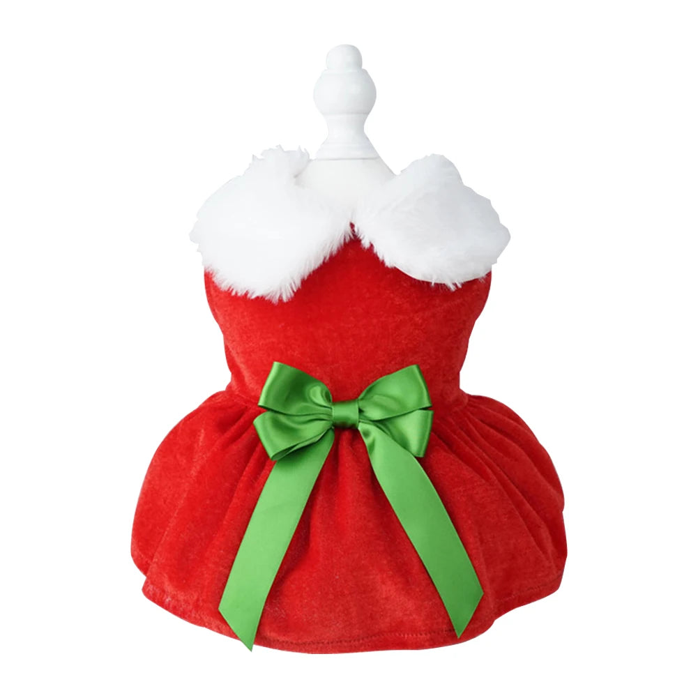 Christmas Dog Girls Winter Dresses- Comfortable Christmas Dog Dress -Soft Red & Green Skirt- Christmas Dress Up