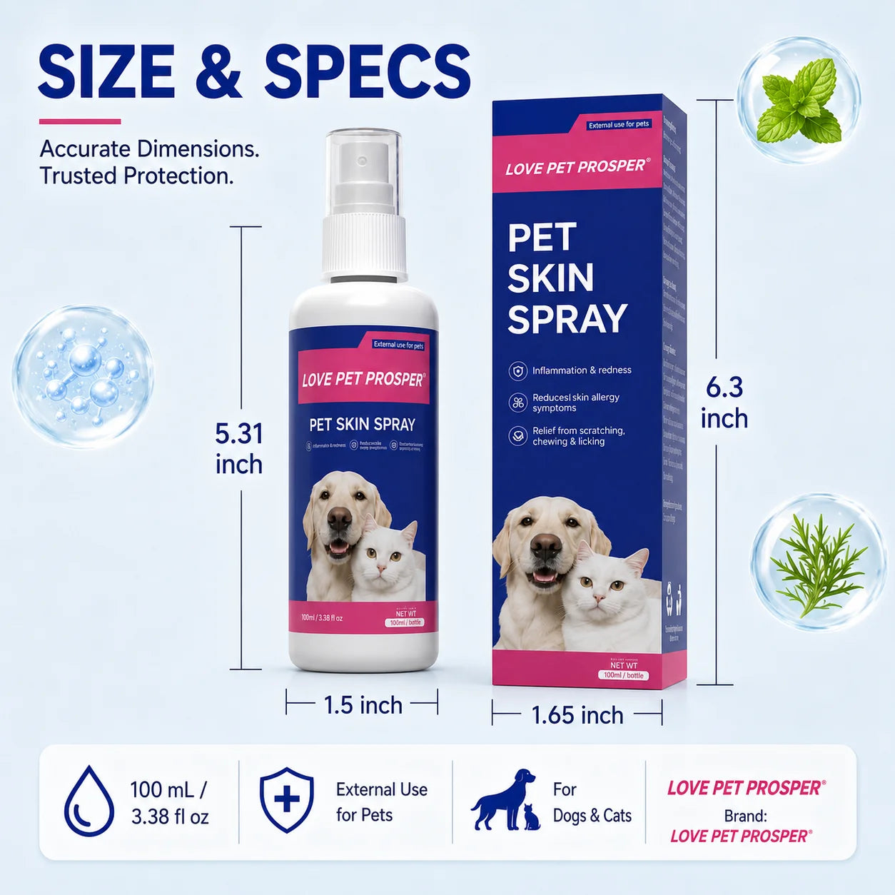 Skin Support Itch Spray to Comfort Dogs -100 mL Dog at Itch Relief Spray-Gentle Plant-Based Skin Support with Mint, Citronella/ Nano Silver for Redness, Scratching/ Licking-Pet Supplements