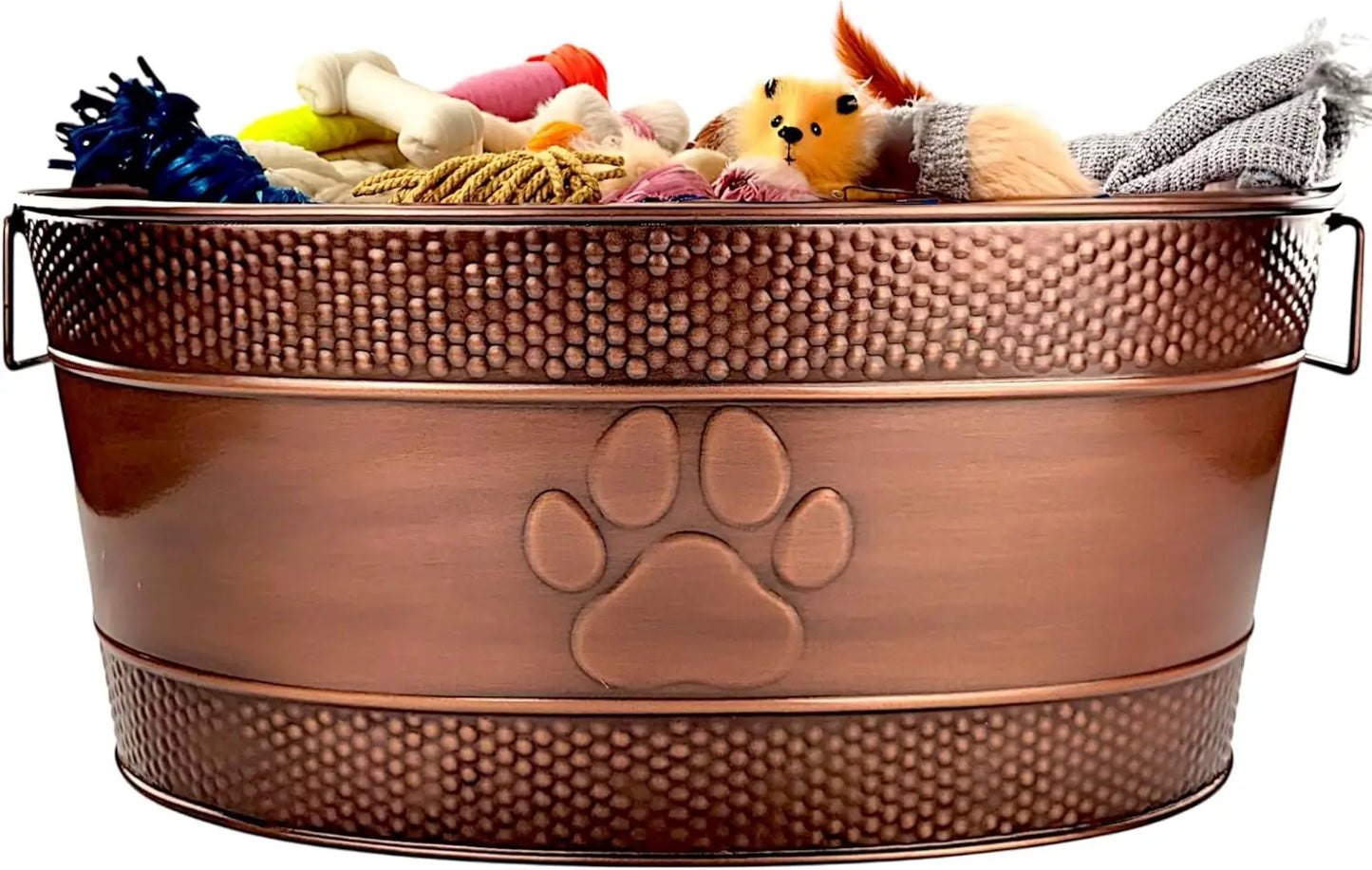 Durable Metal Dog Toy Storage Bin with Handles- Rust-Resistant Copper Basket for Pet Toys-(25-Quart)-Dog Toys