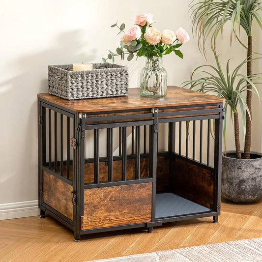 KOOPRO 32" Dog Crate Furniture with Cushion-- Wooden Heavy Duty Dog Kennel with Double Doors