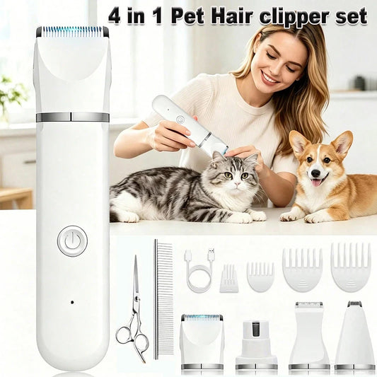 4-in-1 Pet Hair Clippers- Rechargeable Pet Trimmer Kit- Cordless- Electric Grooming Shaver with Comb Guide for Puppy Kitten-Pet Grooming