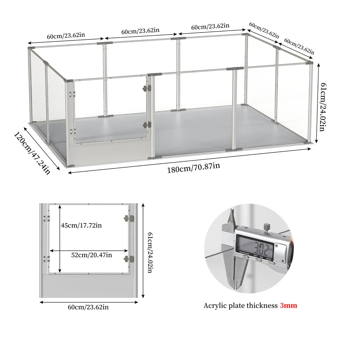 Ex-Large Clear Acrylic Dog Playpen- Waterproof-Exercise Playpen-Whelping Pad- Crate