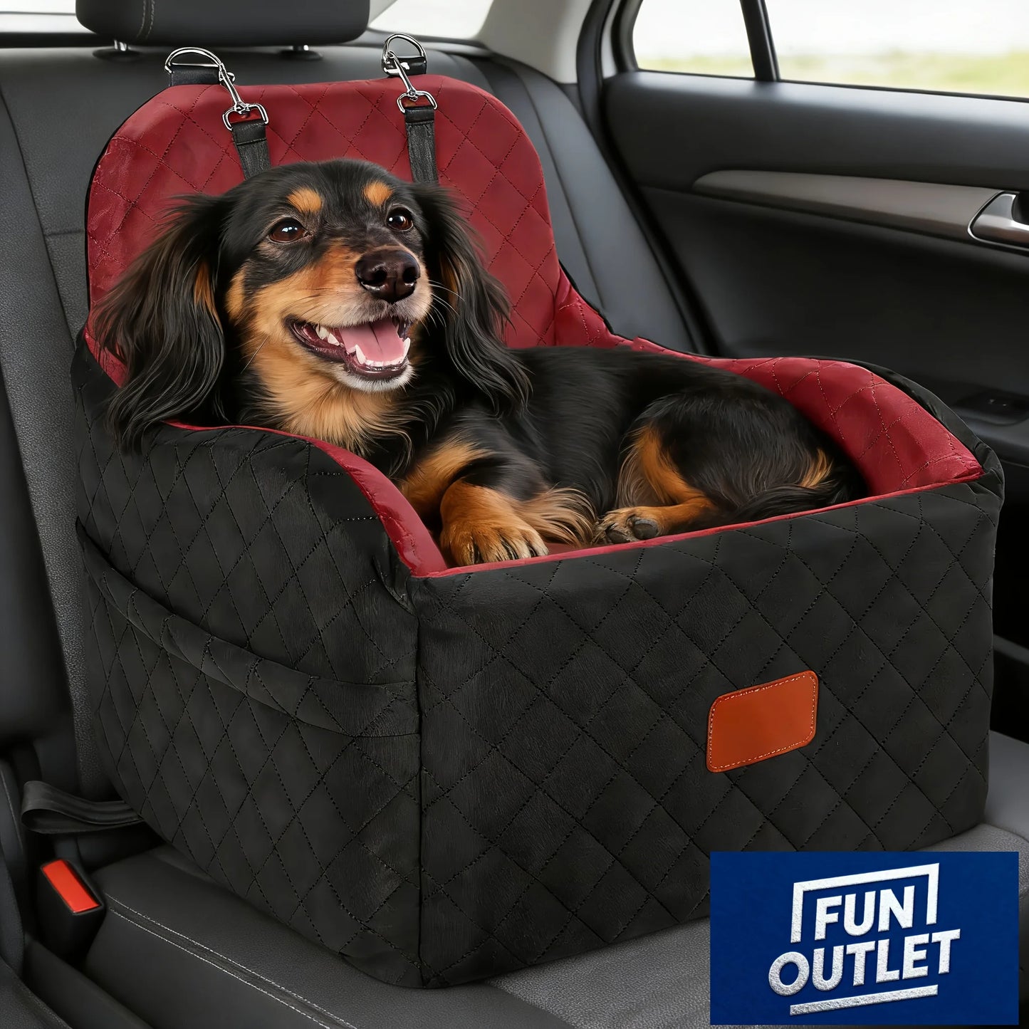 Dog Booster Car Seat- for S/M Dogs Up to 35lbs-Soft 6 in Elevated Cushion- Fits In Front/Back Seat- Fully Detachable/ Washable- 2 Storage Pockets/3 Straps-Easy to Install-Pet Car Seats