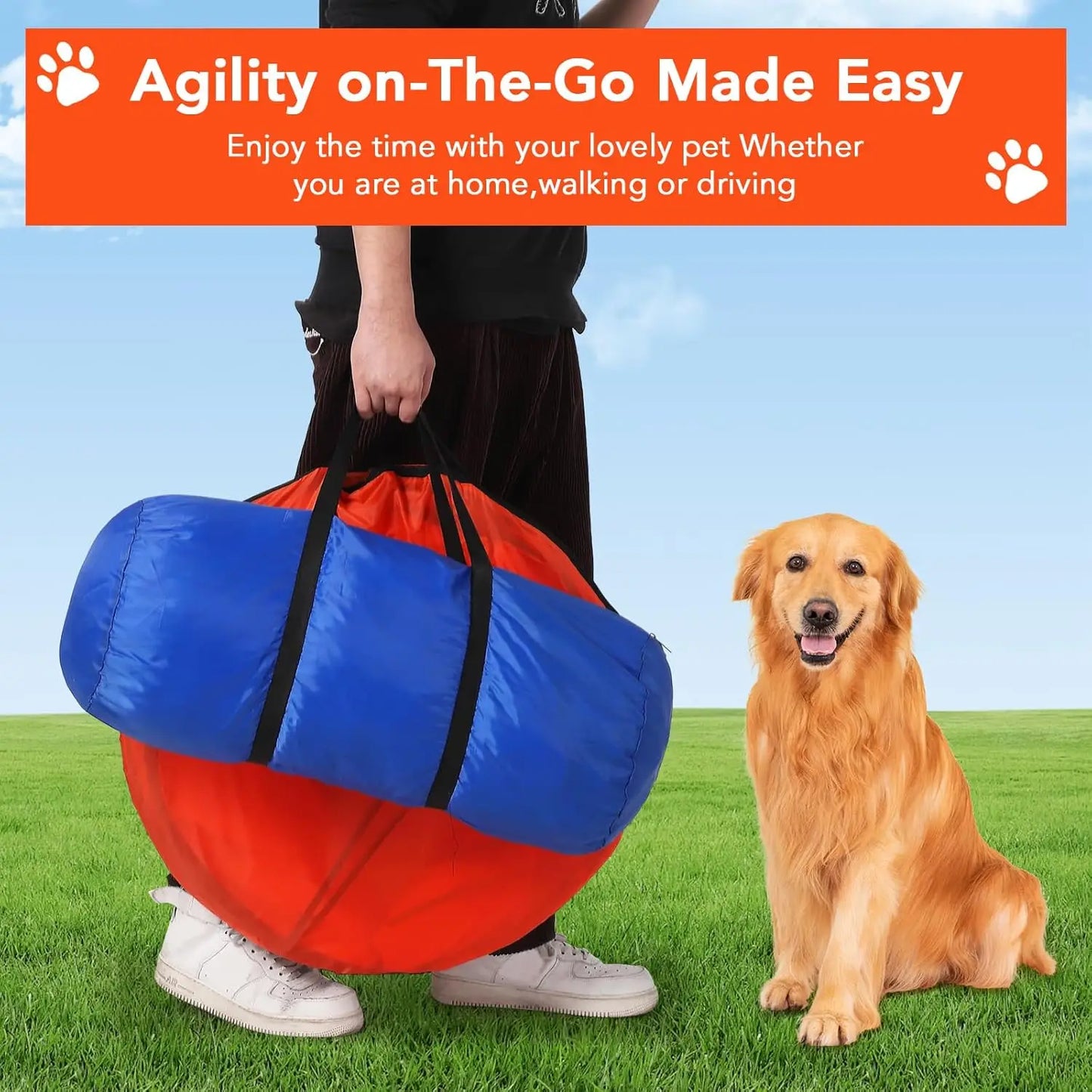 87 Pcs Adjustable Dog Agility Training Equipment Set -Obstacle Course Kit with 70" Tunnel- Tire Jump- Hurdle Jump- Weave Poles for Outdoor Game