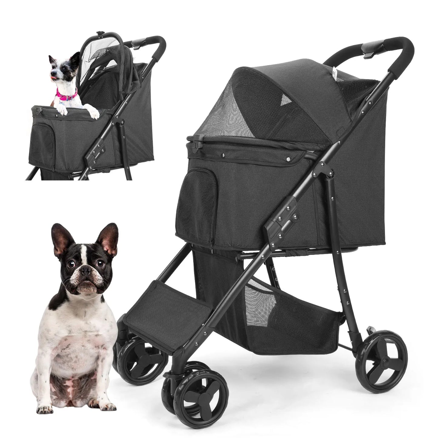 Pet Stroller- Travel Car- Foldable- Storage-3 Wheels 360 Rotation-Pet Strollers