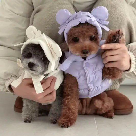 Winter Padded Dog Vest Coat- Warm Soft Dog Clothes-Down Jacket- Cute Bow-Sizes XS-XL-NO Hat-Costumes/Apparel