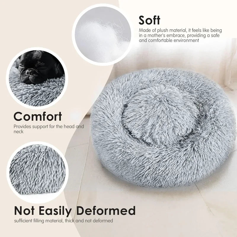 Dog Bed for Indoor- 20ins- Calming Donut Bed- Washable for Small Medium Dogs-Light Grey-Beds & Blankets