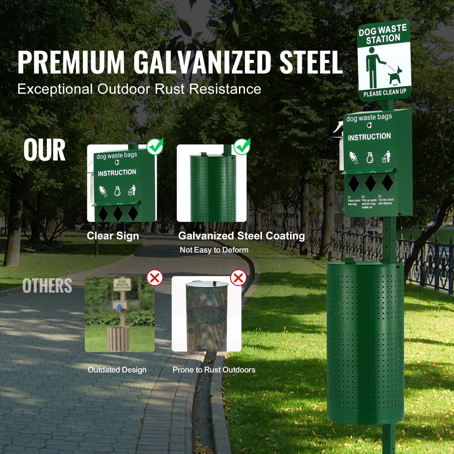 SucceBuy Dog Waste Station with Hand Wash Bottle Commercial Dog Poop Station- Bag Dispenser- Dog Waste Disposal System for Outdoor-Pet Accessories