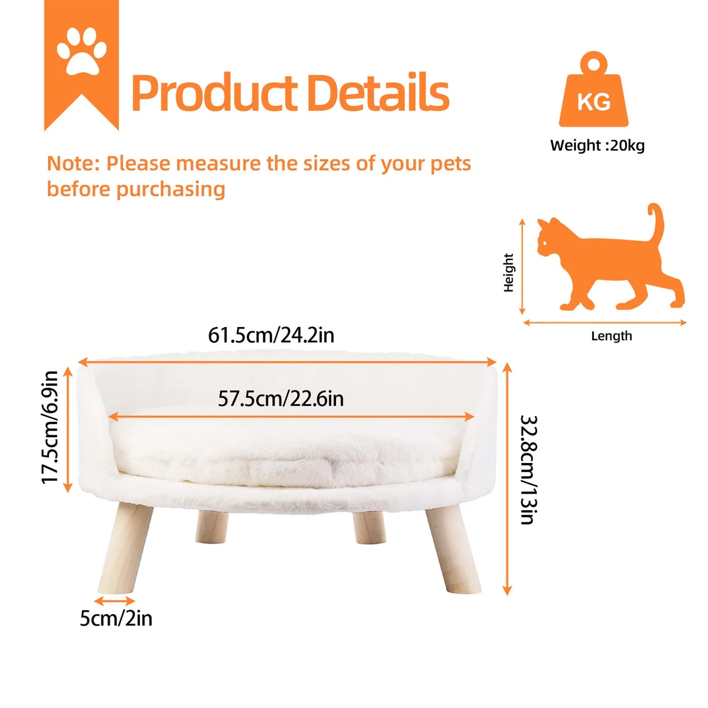 Pet Sofa Bed- Raised Chair- Small Dog Couch Bed -Removable Cushion- Sleep House
