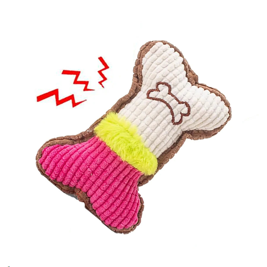 1pc Dog Squeaky Toys- Bones Shape Plush Dogs Chew Toy for Small Medium Breeds- Aggressive Chewers- Cleaning Teeth-Dog Toys