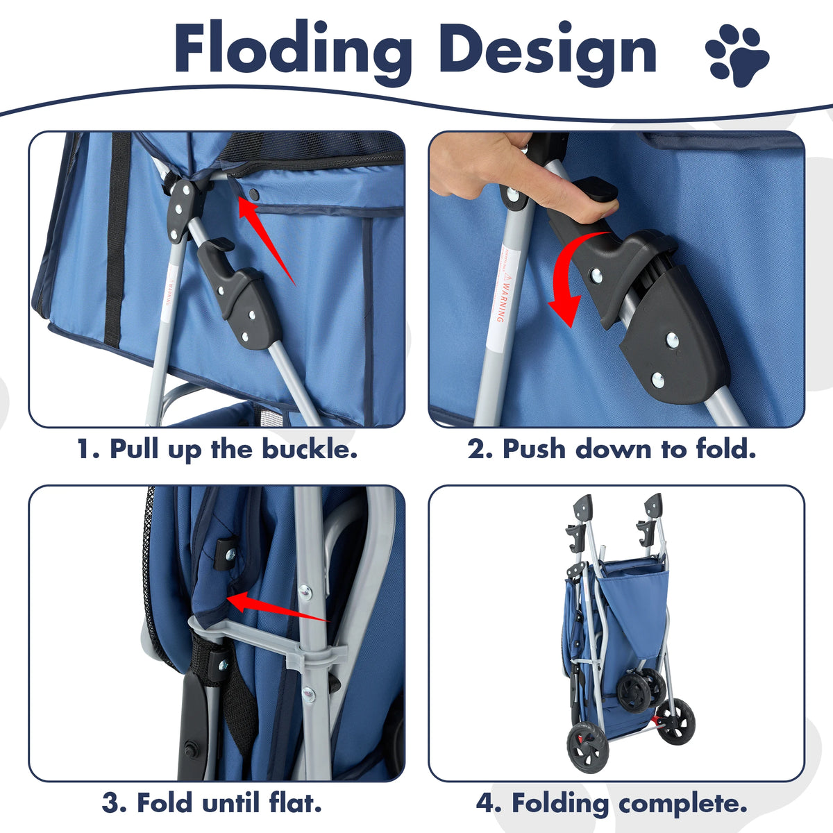 JHK 3 Wheels Foldable Pet Stroller-Mesh Windows- Storage Basket- Cup Holder-Pet Strollers