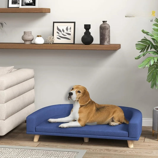 Dog Sofa Couch-Pet Bed with Comfortable Luxury Cushion- Washable Cover- Wooden Legs- Anti-Slip Mat