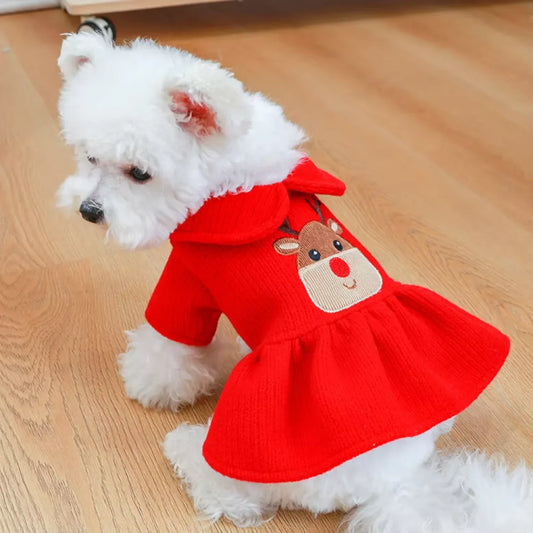 Christmas Reindeer Skirt Dress- Warm -Winter-Small Dog Clothes